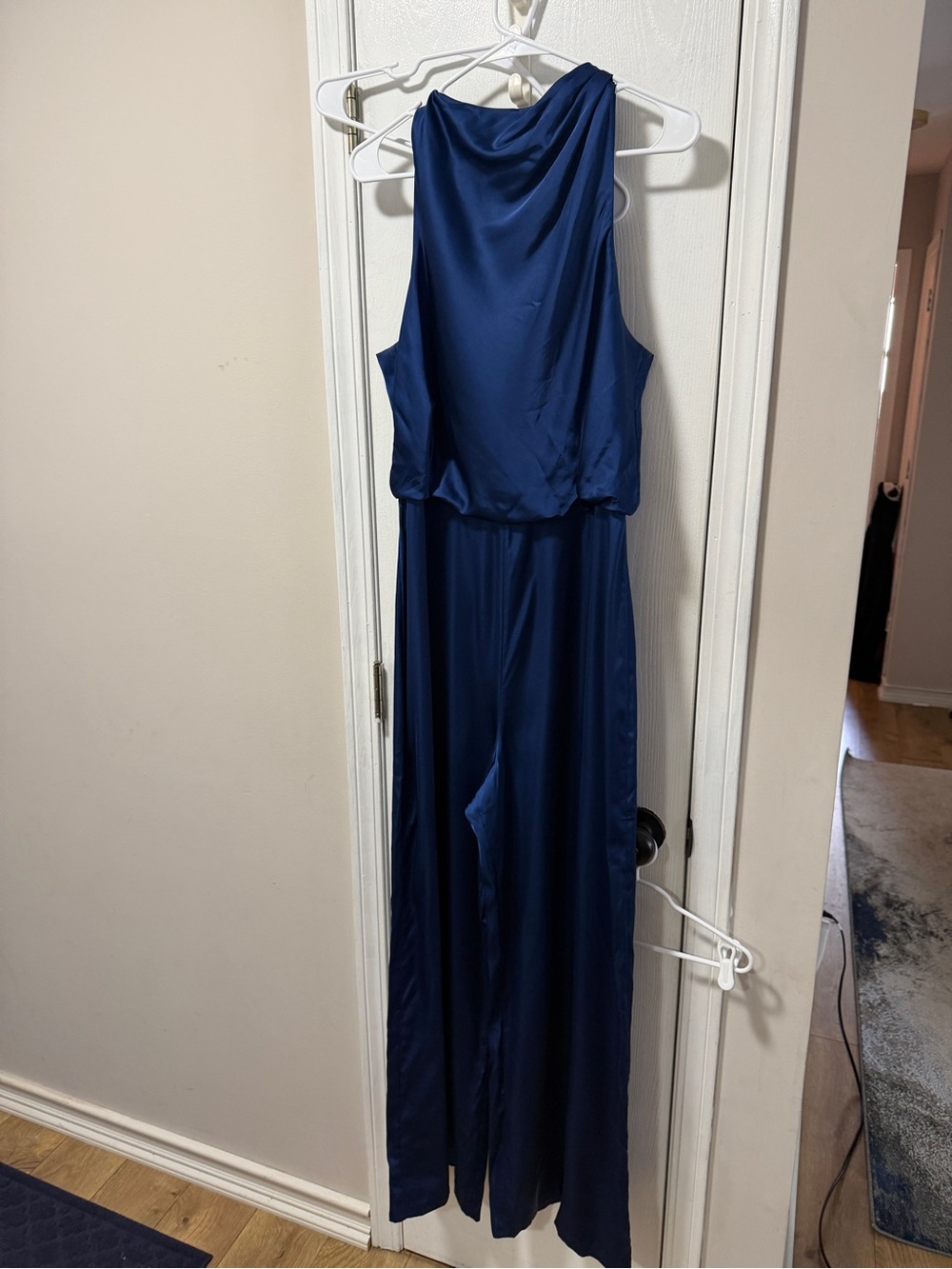 Abercrombie & Fitch dark Blue Satin Jumpsuit. NWT large
